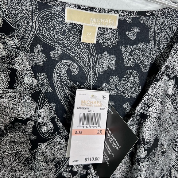 Michael Kors Top Women’s 2X Wrap Blouse Paisley Silver Shirt B22 - Picture 2 of 8